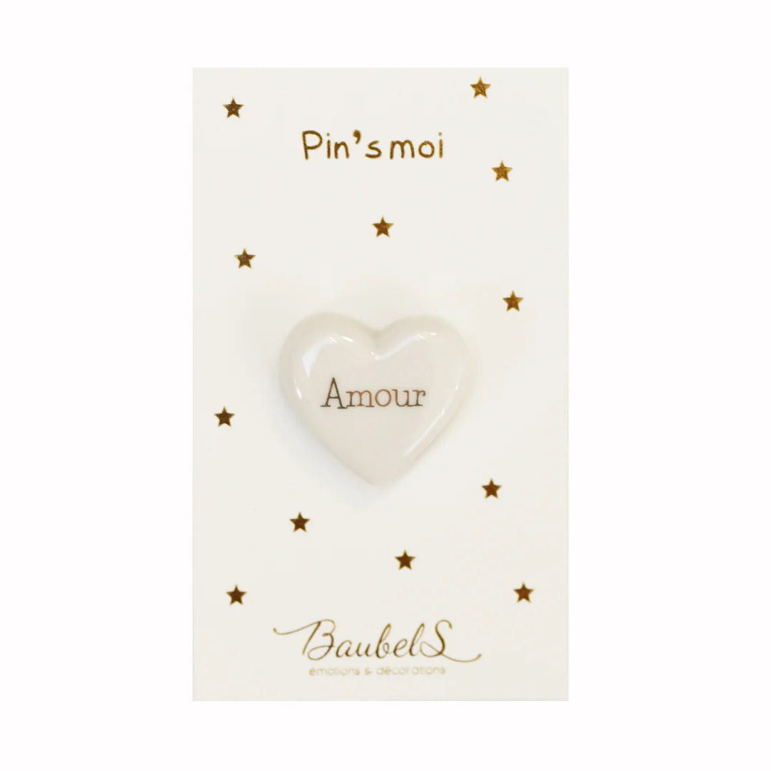 Pin's en Porcelaine Coeur Blanc Amour - Baubels