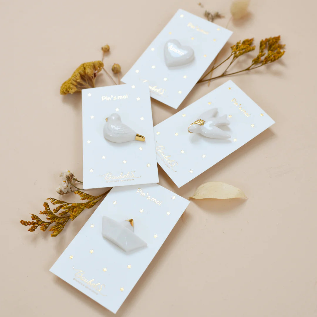 Pin's en Porcelaine Coeur Blanc Amour - Baubels